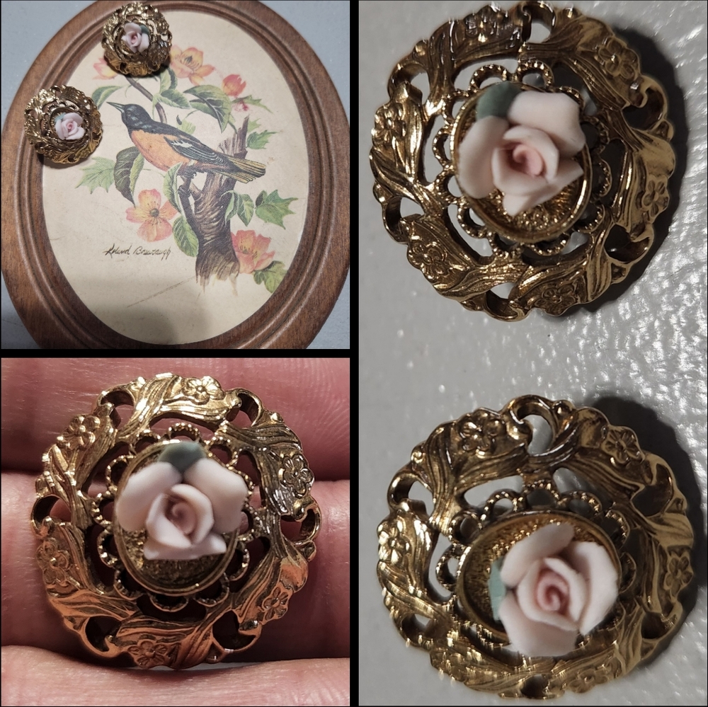 Beautiful VTG Rose Earrings